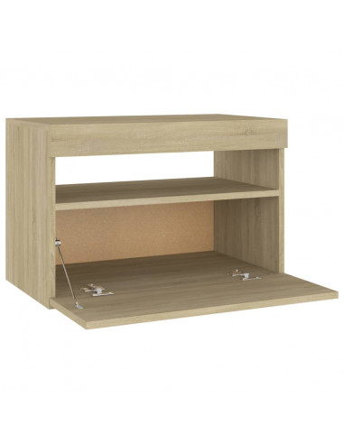 Comodino con Luci LED Sonoma 60x35x40 cm in Legno Multistrato