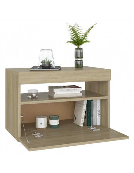 Comodini con Luci LED 2 pz Rovere Sonoma 60x35x40 cm