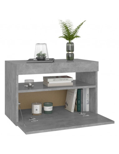 Comodino con Luci LED Grigio Cemento 60x35x40 cm