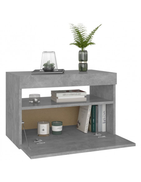Comodini con Luci LED 2 pz Grigio Cemento 60x35x40 cm