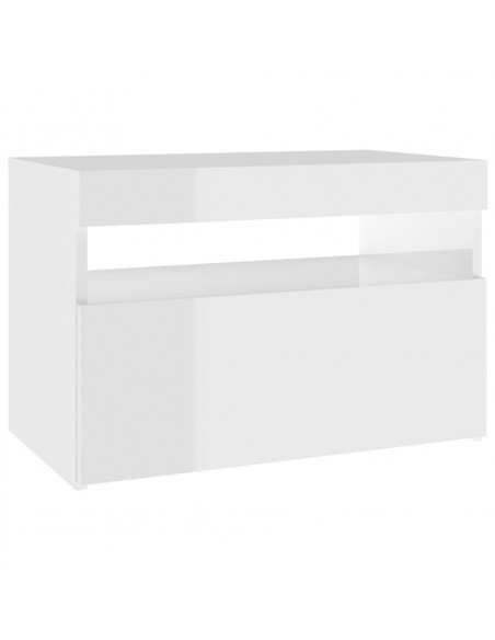 Comodino con Luci LED Bianco Lucido 60x35x40 cm