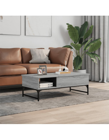 Tavolino Salotto Grigio Sonoma 100x50x35cm Multistrato Metallo