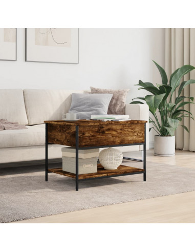 Tavolino Salotto Rovere Fumo 70x50x50 cm Multistrato e Metallo