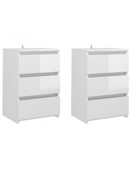Comodini 2pz Bianco Lucido 40x35x62,5 cm in Legno Multistrato