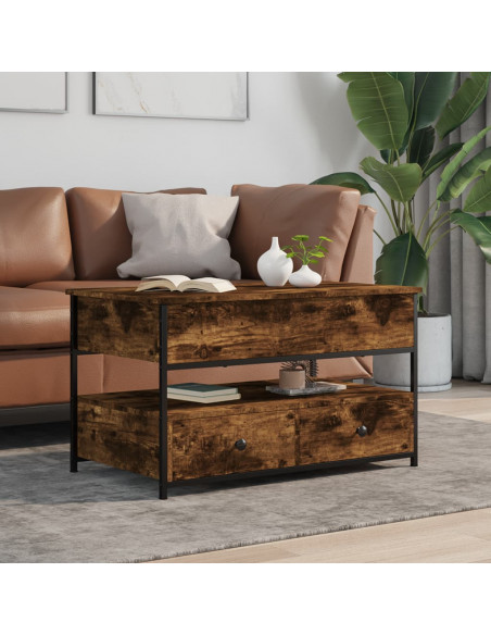Tavolino Salotto Rovere Fumo 85x50x50 cm Multistrato e Metallo