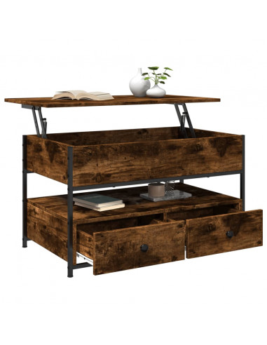 Tavolino Salotto Rovere Fumo 85x50x50 cm Multistrato e Metallo