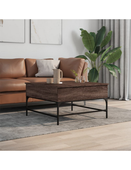 Tavolino Salotto Rovere Marrone 80x80x45 cm Multistrato Metallo