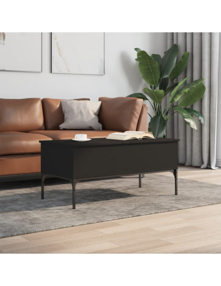 Tavolino Salotto Nero 100x50x45 cm Legno Multistrato e Metallo
