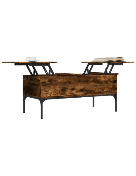 Tavolino Rovere Fumo 100x50x45cm in Legno Multistrato e Metallo
