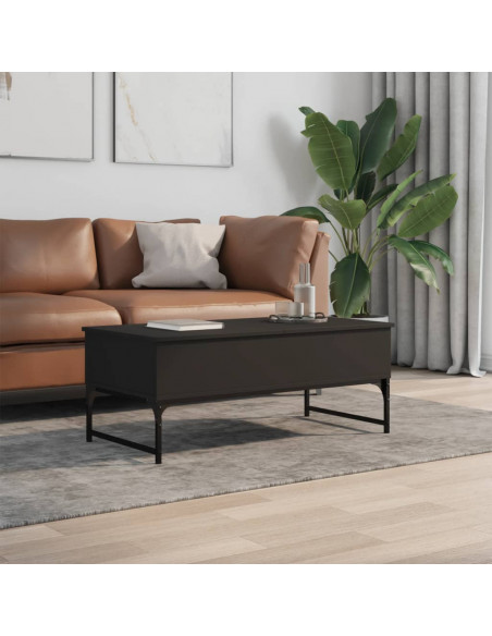 Tavolino Salotto Nero 100x50x40 cm Legno Multistrato e Metallo