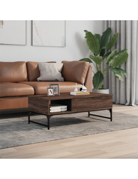 Tavolino Salotto Rovere Marrone 100x50x35cm Multistrato Metallo