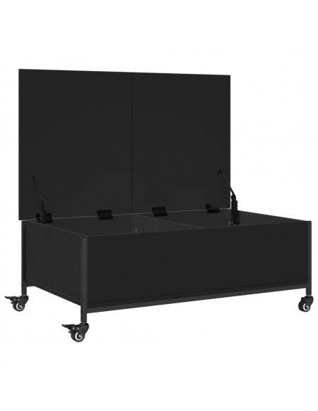 Tavolino Salotto con Ruote Nero 91x55x34 cm Legno Multistrato