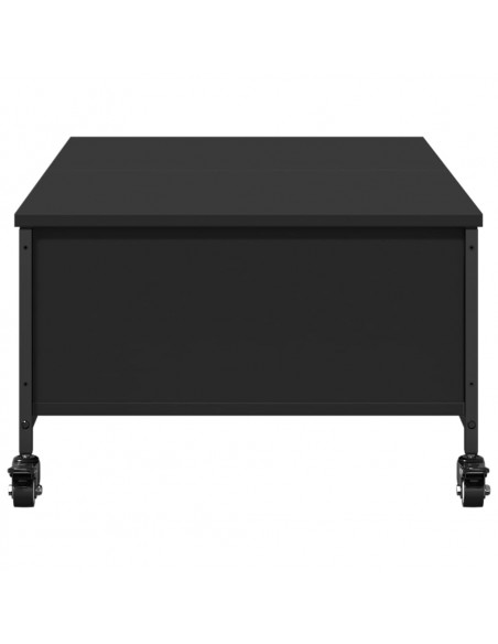 Tavolino Salotto con Ruote Nero 91x55x34 cm Legno Multistrato