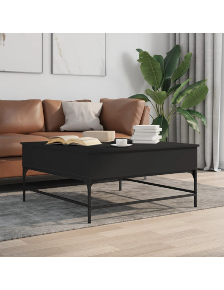 Tavolino Salotto Nero 95x95x45 cm Legno Multistrato e Metallo