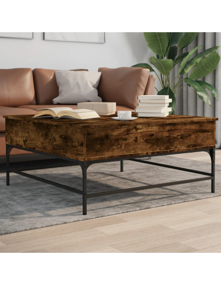 Tavolino Rovere Fumo 95x95x45 cm in Legno Multistrato e Metallo