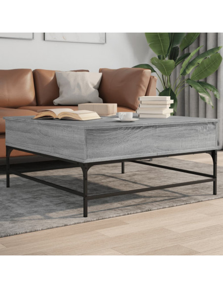 Tavolino Grigio Sonoma 95x95x45 cm Legno Multistrato e Metallo