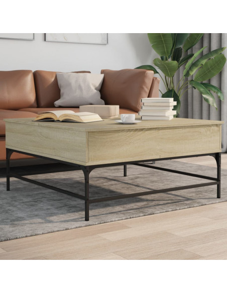 Tavolino Rovere Sonoma 95x95x45 cm Legno Multistrato e Metallo