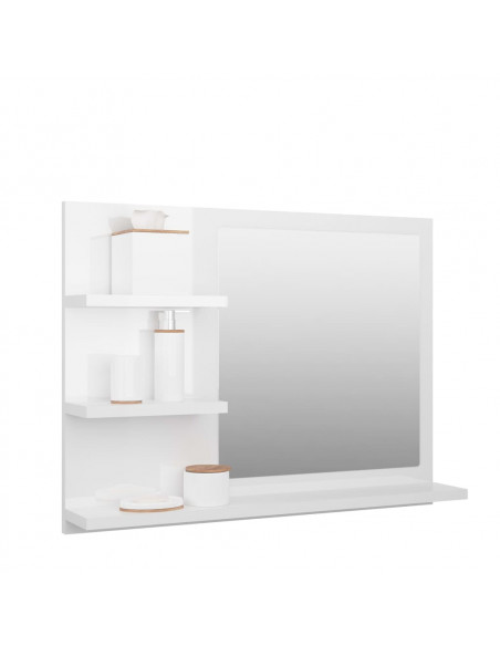 Specchio da Bagno Bianco Lucido 60x10,5x45 cm Legno Multistrato
