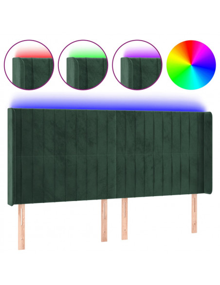 Testiera a LED Verde Scuro 183x16x118/128 cm in Velluto
