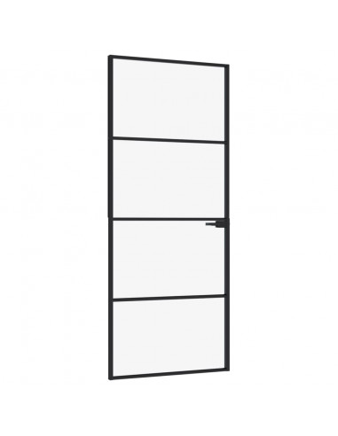 Porta Interna Nera 83x201,5cm Vetro Temperato Alluminio Sottile