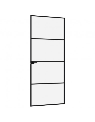 Porta Interna Nera 83x201,5cm Vetro Temperato Alluminio Sottile