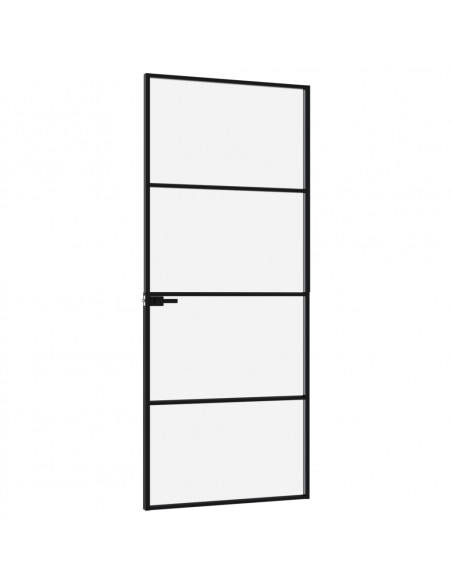 Porta Interna Nera 83x201,5cm Vetro Temperato Alluminio Sottile
