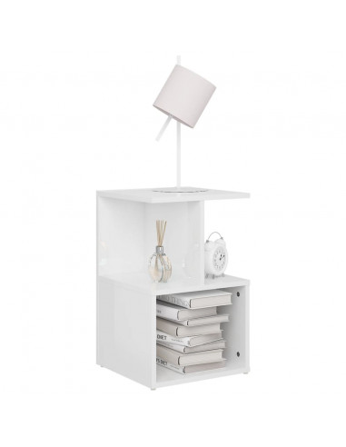 Comodino Bianco Lucido 35x35x55 cm in Legno Multistrato