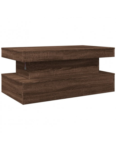 Tavolino da Soggiorno con Luci LED Rovere Marrone 90x50x40 cm