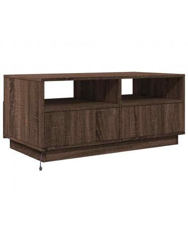 Tavolino da Soggiorno con Luci LED Rovere Marrone 90x49x40 cm