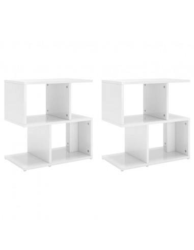 Comodini 2pz Bianco Lucido 50x30x51,5 cm in Legno Multistrato