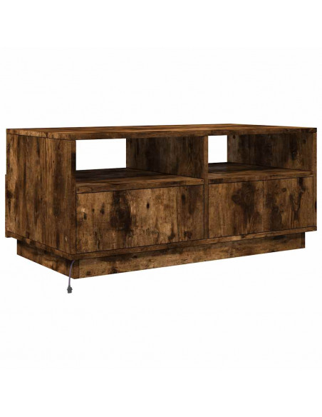 Tavolino da Soggiorno con Luci LED Rovere Fumo 90x49x40 cm