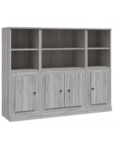 Credenze 3 pz Grigio Sonoma in Legno Multistrato 2