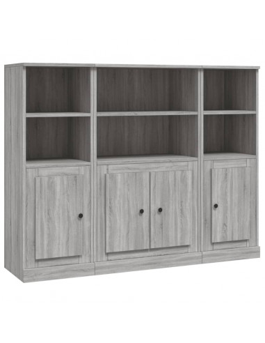 Credenze 3 pz Grigio Sonoma in Legno Multistrato