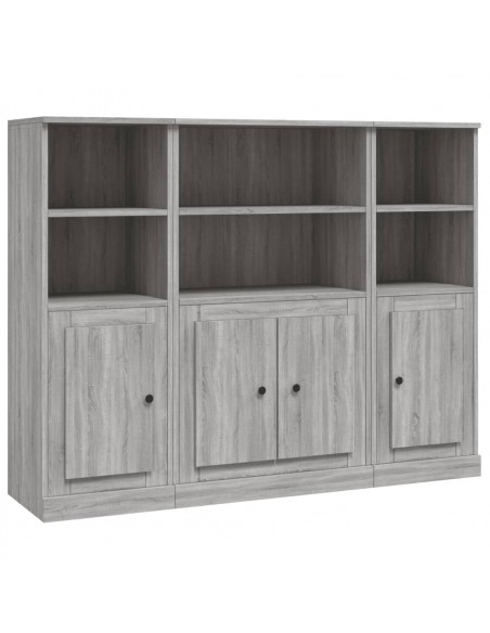 Credenze 3 pz Grigio Sonoma in Legno Multistrato