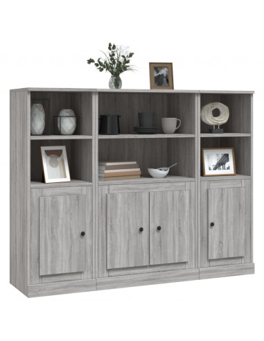 Credenze 3 pz Grigio Sonoma in Legno Multistrato