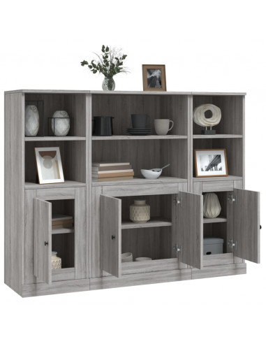 Credenze 3 pz Grigio Sonoma in Legno Multistrato