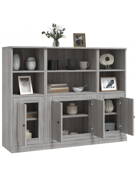 Credenze 3 pz Grigio Sonoma in Legno Multistrato