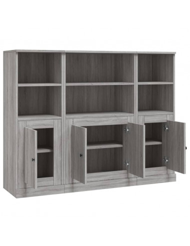 Credenze 3 pz Grigio Sonoma in Legno Multistrato