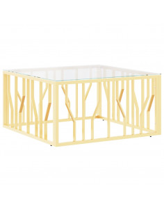 Tavolino da Salotto Oro 80x80x40 cm in Acciaio Inox e Vetro 2