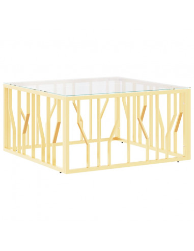 Tavolino da Salotto Oro 80x80x40 cm in Acciaio Inox e Vetro