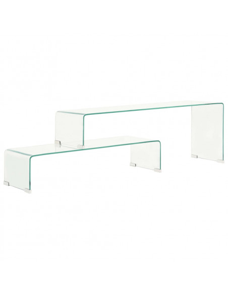 Set Tavolini Salotto 2 pz 90x30x20/110x30x40cm Vetro Temperato
