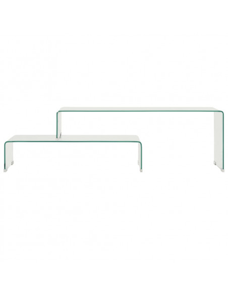 Set Tavolini Salotto 2 pz 90x30x20/110x30x40cm Vetro Temperato