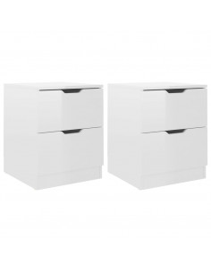 Comodini 2 pz Bianco Lucido 40x40x50 cm in Legno Multistrato 2
