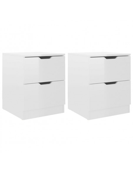 Comodini 2 pz Bianco Lucido 40x40x50 cm in Legno Multistrato
