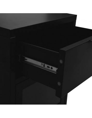 Comodino Nero 40x30x54,5 cm in Acciaio e Vetro