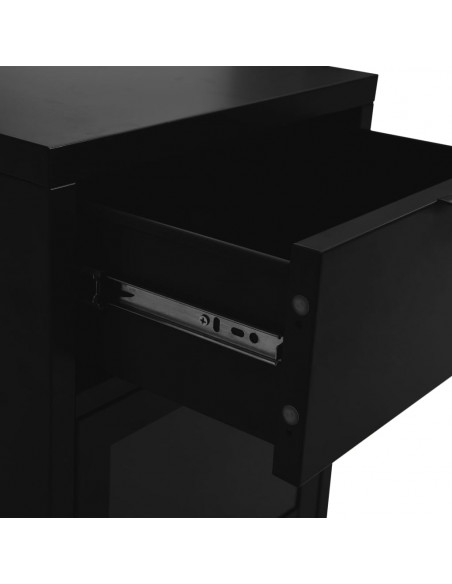Comodino Nero 40x30x54,5 cm in Acciaio e Vetro