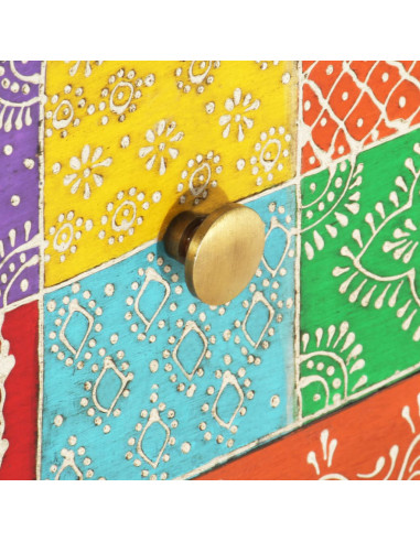 Comodino Dipinto a Mano 40x30x50 cm in Legno Massello di Mango