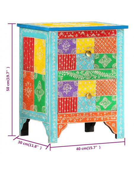 Comodino Dipinto a Mano 40x30x50 cm in Legno Massello di Mango
