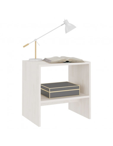 Comodino Bianco 40x30,5x40 cm in Legno Massello di Pino