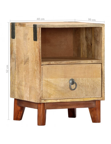 Comodino 40x30x52 cm in Legno Massello di Mango Grezzo